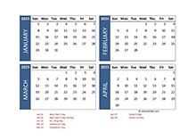 2023 Excel 4 Month Calendar Template