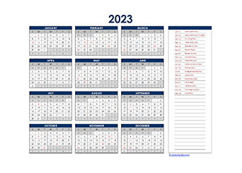 2023 Excel Yearly Calendar