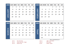 2023 Four Month Calendar with India Holidays