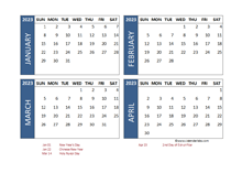 2023 Four Month Calendar with Indonesia Holidays