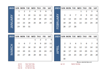 2023 Four Month Calendar with Ireland Holidays