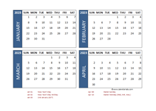 2023 Four Month Calendar with UK Holidays