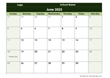 2023 Google Docs School Monthly Calendar