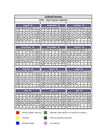 2023 Google Docs School Vertical Yearly Calendar