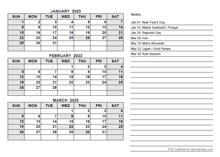 2023 India Quarterly Calendar with Holidays