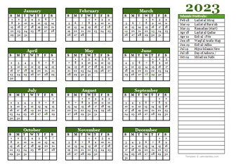 2023 Islamic Festivals Calendar Template