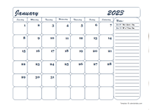 2023 Monthly Blank Calendar Template