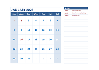 2023 Monthly Calendar Template Landscape