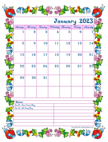 2023 Monthly Kid KIndergarten Calendar Template