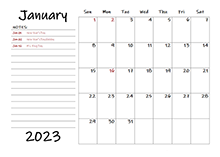 2023 Calendar Template with Monthly Notes