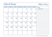 2023 Monthly Free School Jun-Sep Calendar