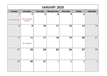 2023 Monthly Large Calendar Holidays