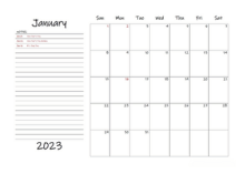 2023 Monthly Large Calendar With Notes