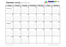 2023 Monthly Menu Planner