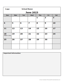 2023 Monthly School Jun-Sep Calendar