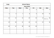 2023 Monthly School Mon Jun-Sep Calendar