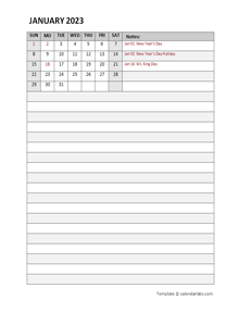2023 Monthly Word Calendar Diary Template