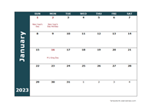 2023 Monthly Word Calendar Landscape Format