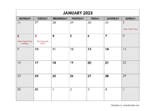 2023 Monthly Word UK Calendar Holidays