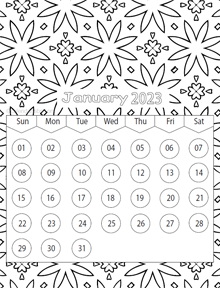 2023 Pattern Coloring Calendar Printable