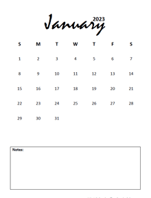 2023 Portrait Mini Calendar Printable