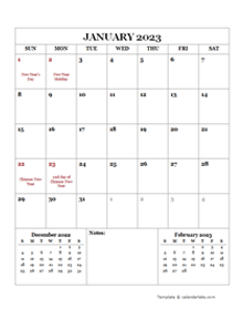 2023 Printable Calendar with Singapore Holidays  
