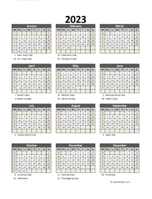 2023 Printable Calendar With Holidays