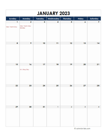 2023 Printable Calendar With large Boxes