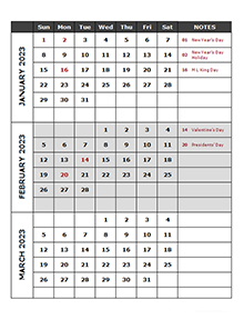 2023 Quarterly Calendar Template