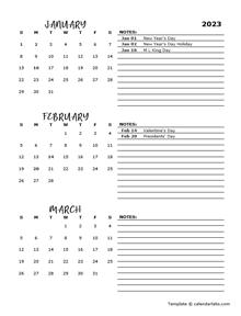 2023 Quarterly Portrait Calendar Template