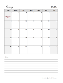 2023 South Africa Calendar Template Large Boxes