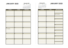 2023 Two Page Monthly Calendar A3