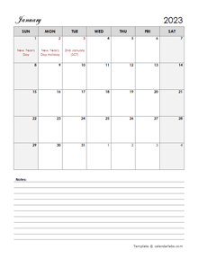 2023 UK Calendar Template Large Boxes