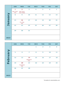 2023 Word Calendar Two Months Per Page