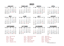2023 Year at a Glance Calendar with India Holidays