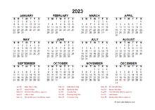 2023 Year at a Glance Calendar with Ireland Holidays