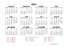 2023 Year at a Glance Calendar with New Zealand Holidays