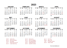2023 Year at a Glance Calendar with Pakistan Holidays