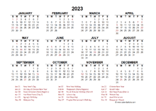 2023 Year at a Glance Calendar with Singapore Holidays