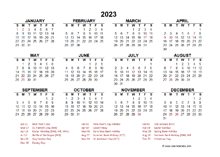 2023 Year at a Glance Calendar with UK Holidays