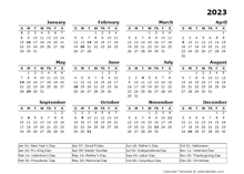 2023 Yearly Calendar Template With US Holidays