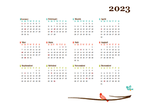 2023 Blank Yearly Calendar Bird Template