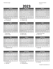 2023 Yearly Business Calendar With Week Number