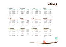 2023 Yearly Calendar Bird Template