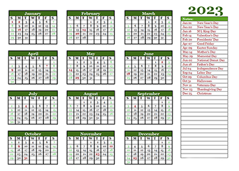 2023 Year Calendar Template with US Holidays - Free Printable Templates