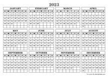 2023 Blank Yearly Calendar Landscape