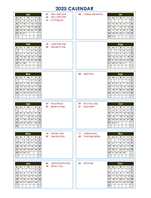 2023 Yearly Calendar Template Vertical Design