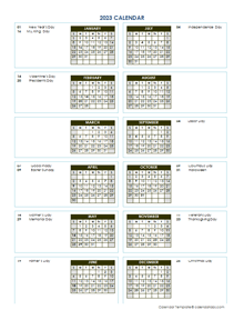 2023 Annual Calendar Vertical Template