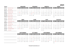 2023 Yearly Google Docs Calendar Template