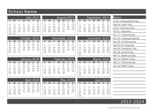 2023 Yearly School Horizontal Calendar Jul